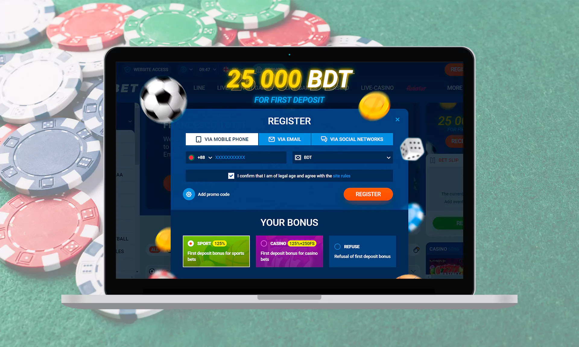 Sign up for Mostbet online casino.