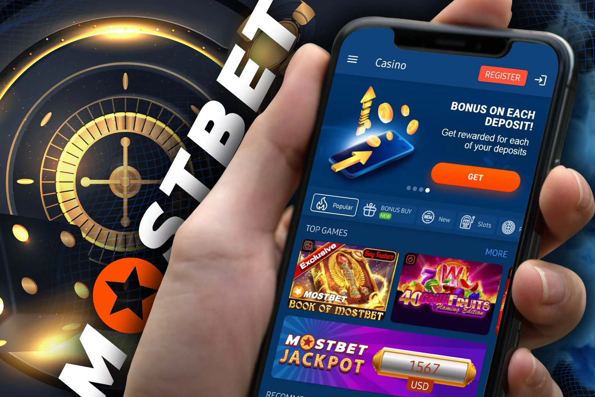 You can play the casino games in the Mostbet mobile app.