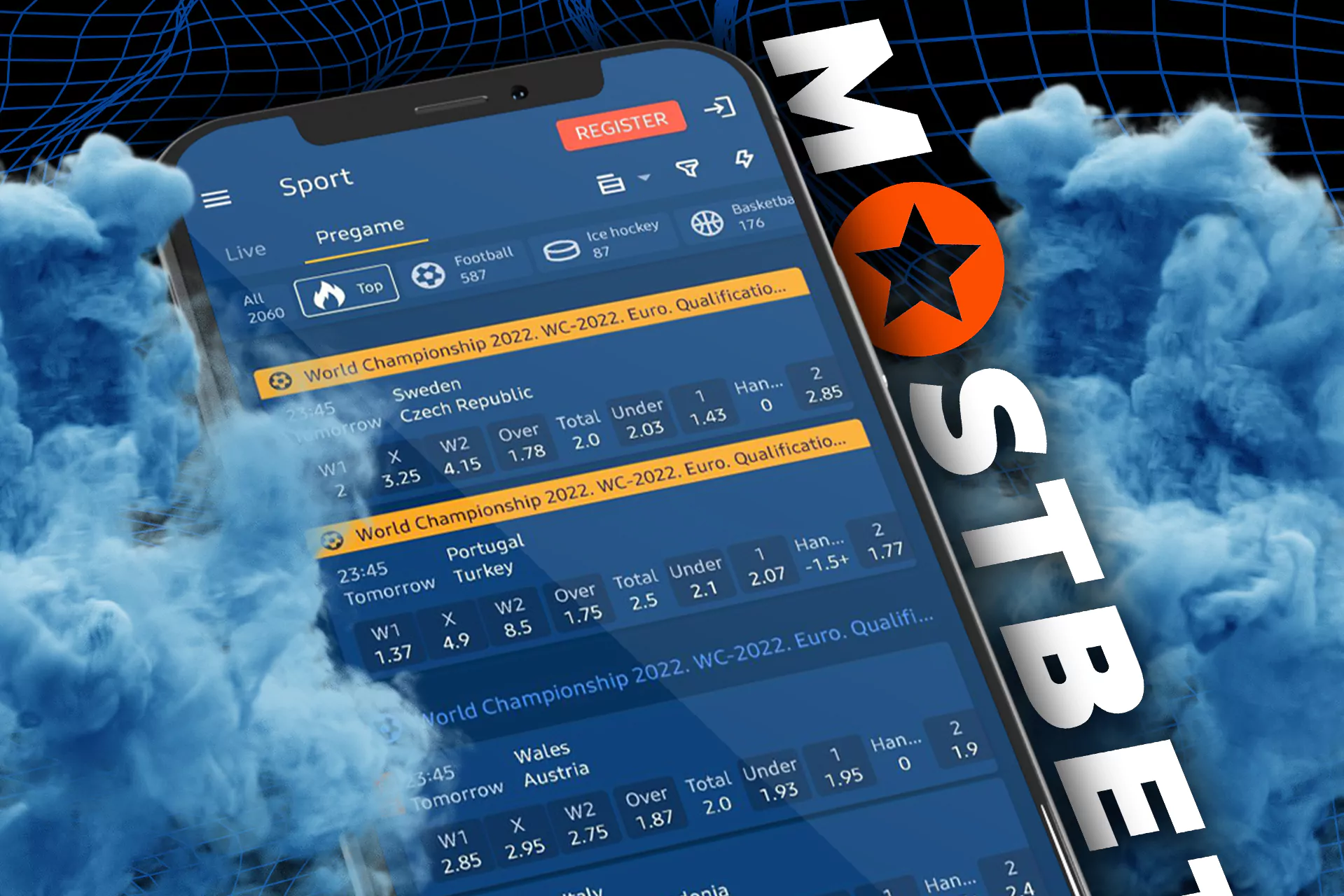 You can bet in advance or in real time in the Mostbet app.