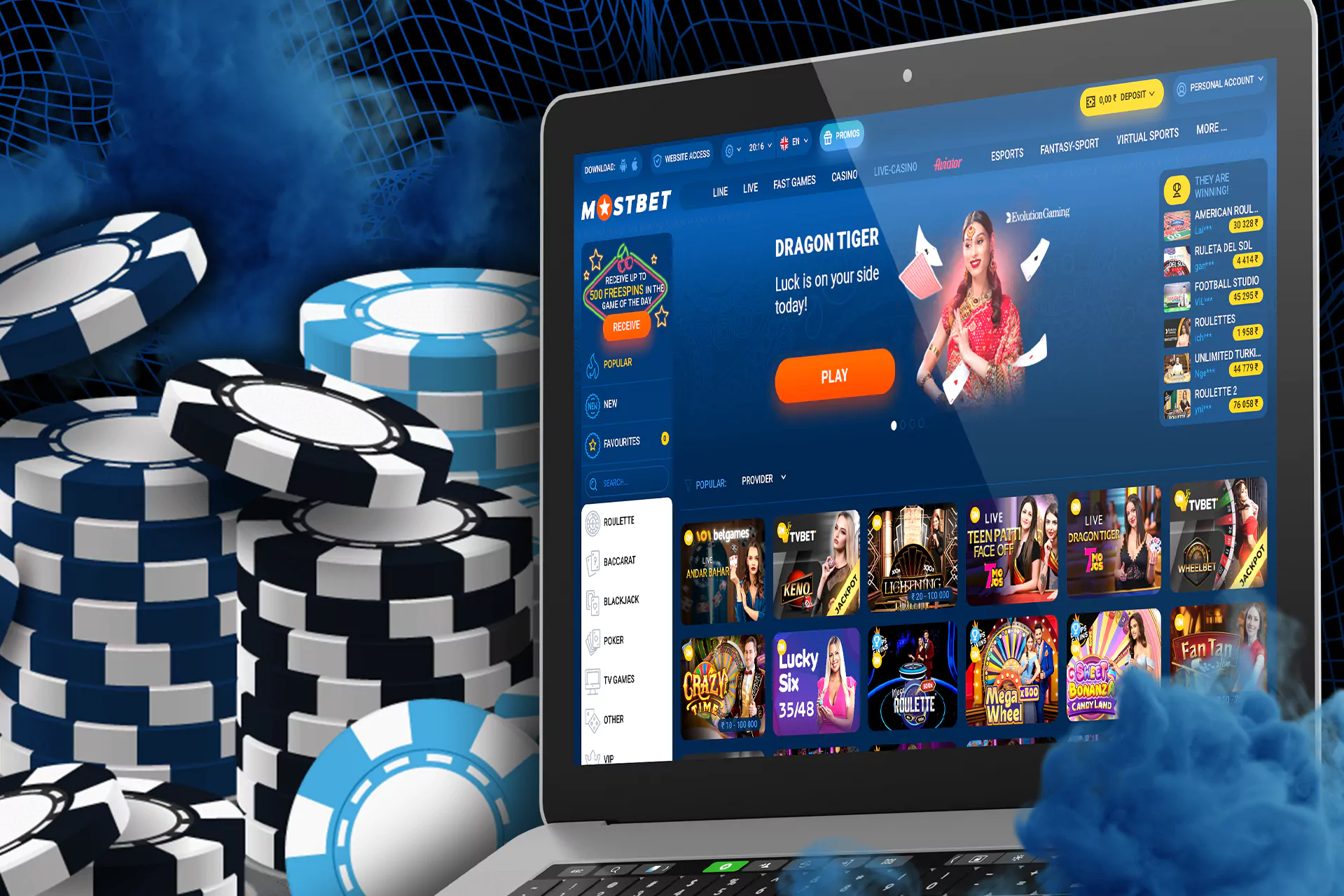 Play casino games against the real dealers at Mostbet.