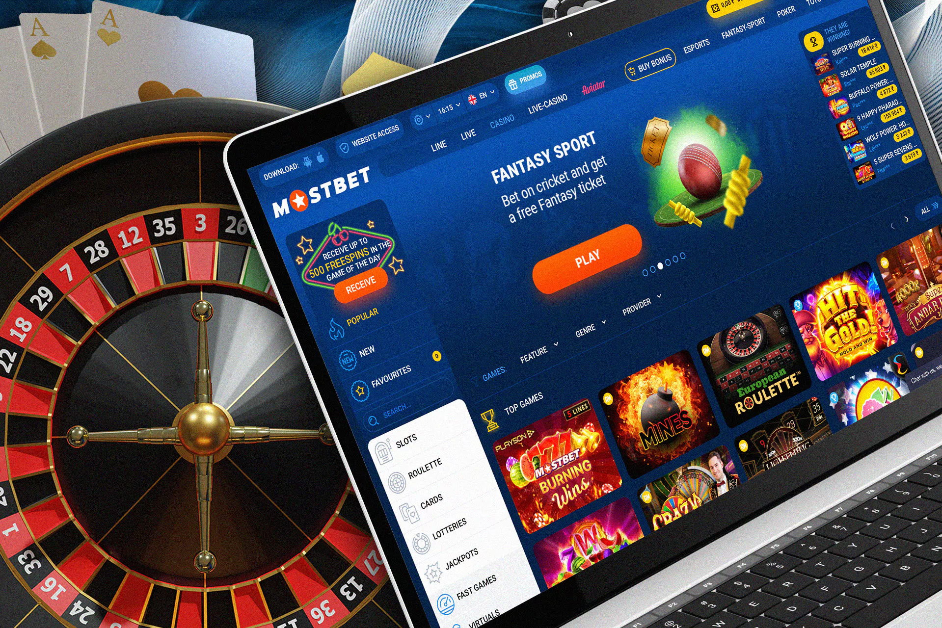 All possibilities for entertainment in the casino section of Mostbet.