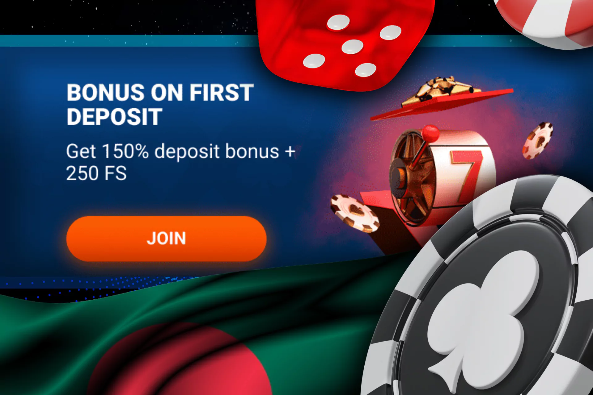 First deposit bonus for the casino +150% and 250 free spins.