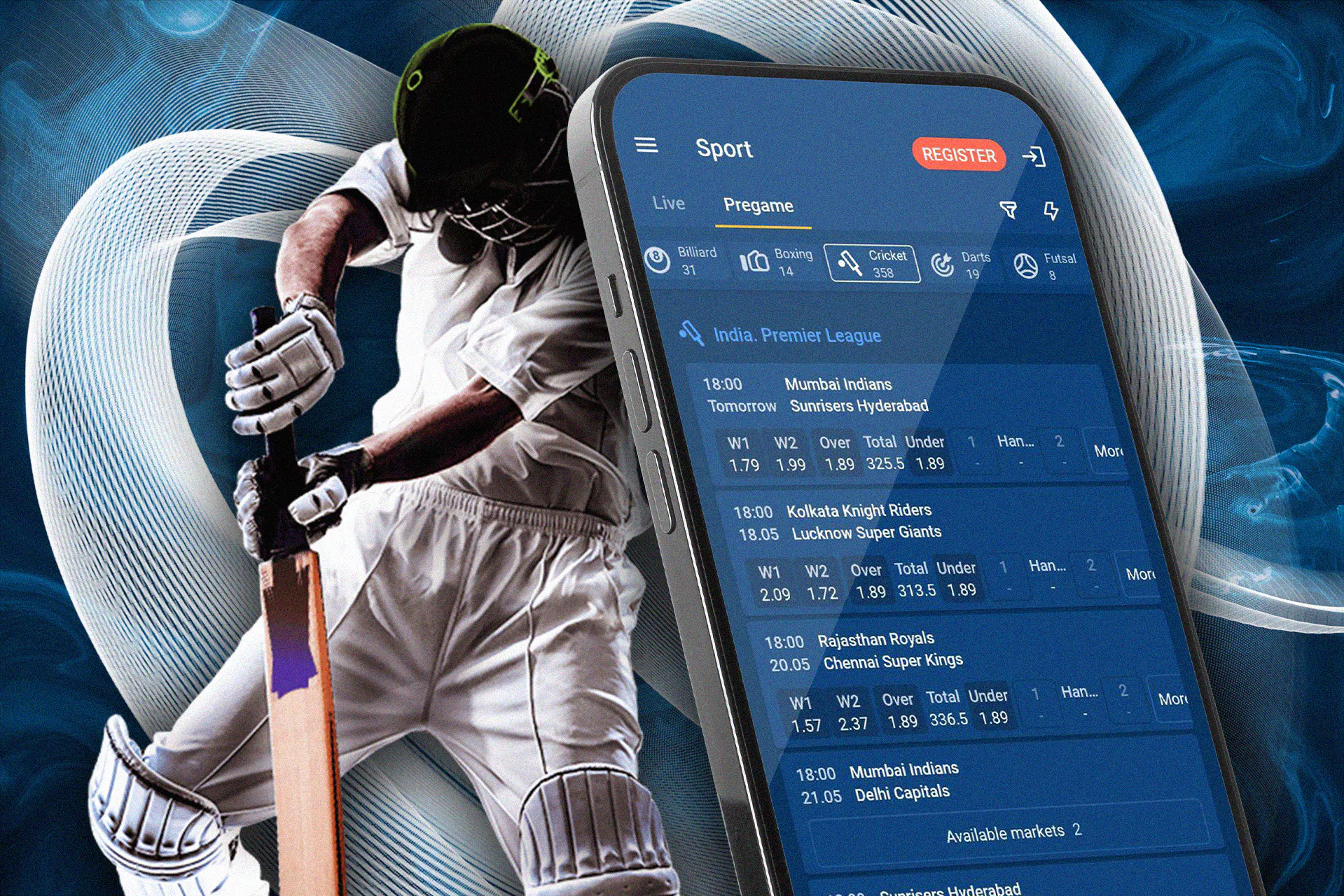 Mostbet mobile app, cricket betting section, IPL betting.