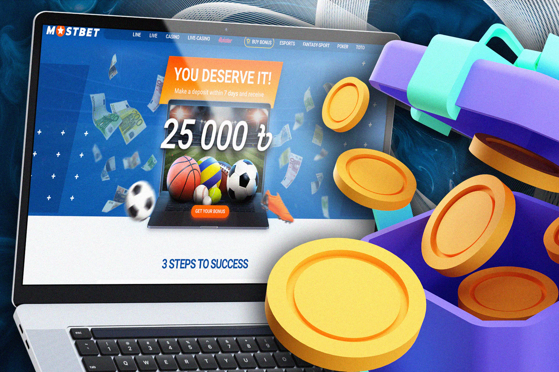 Welcome bonus 25,000 BDT on sports betting, 3 steps to success.