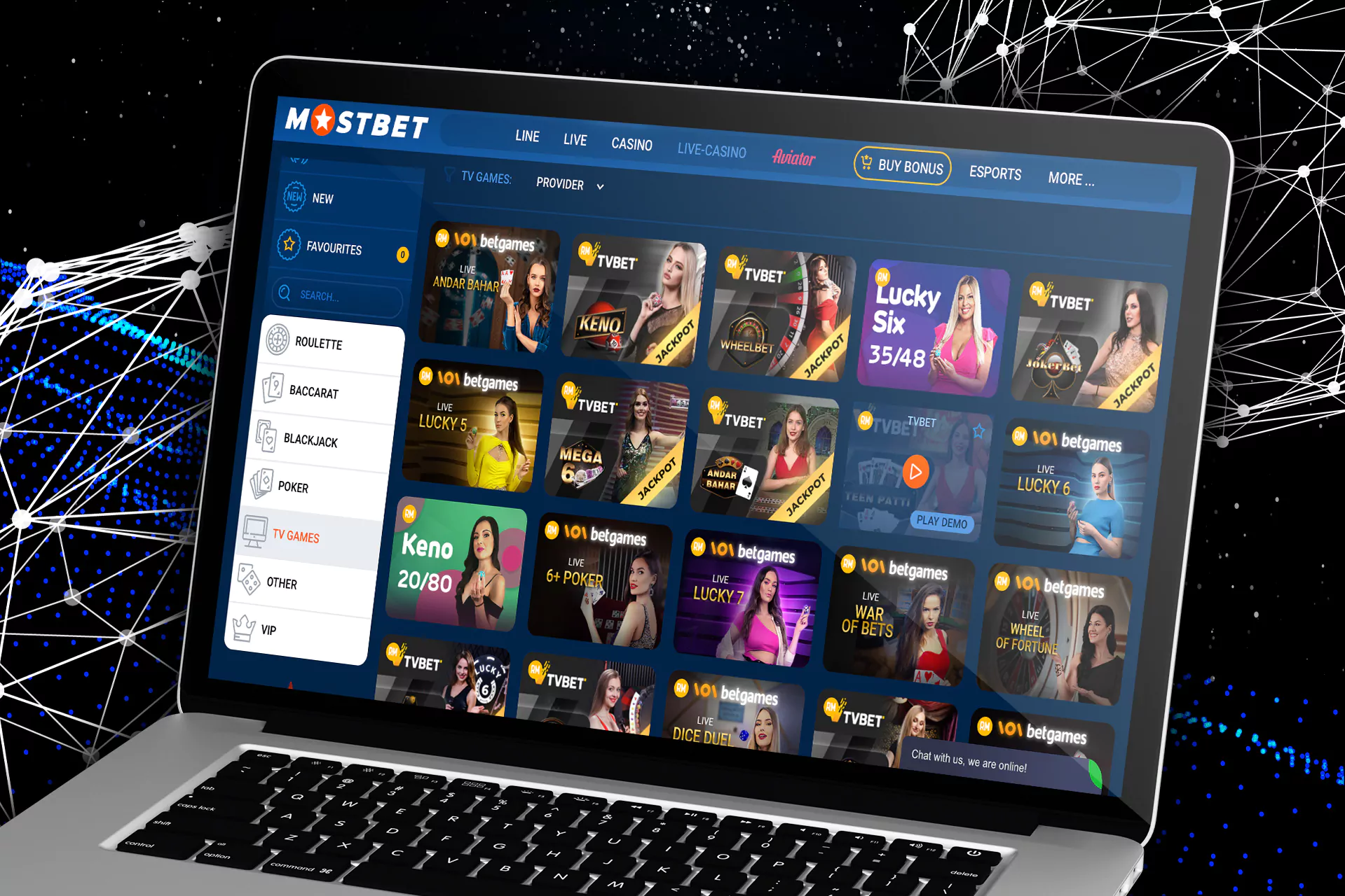 The list and variety of TV games at Mostbet.