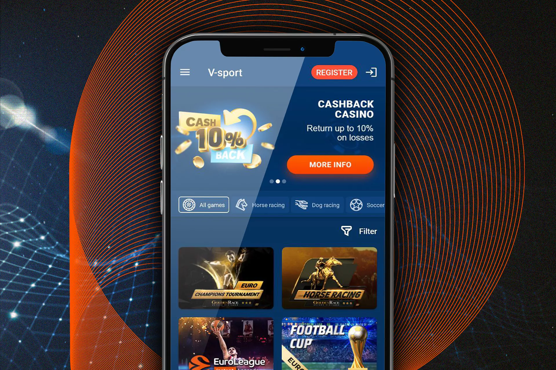 The v-sports section of the app.