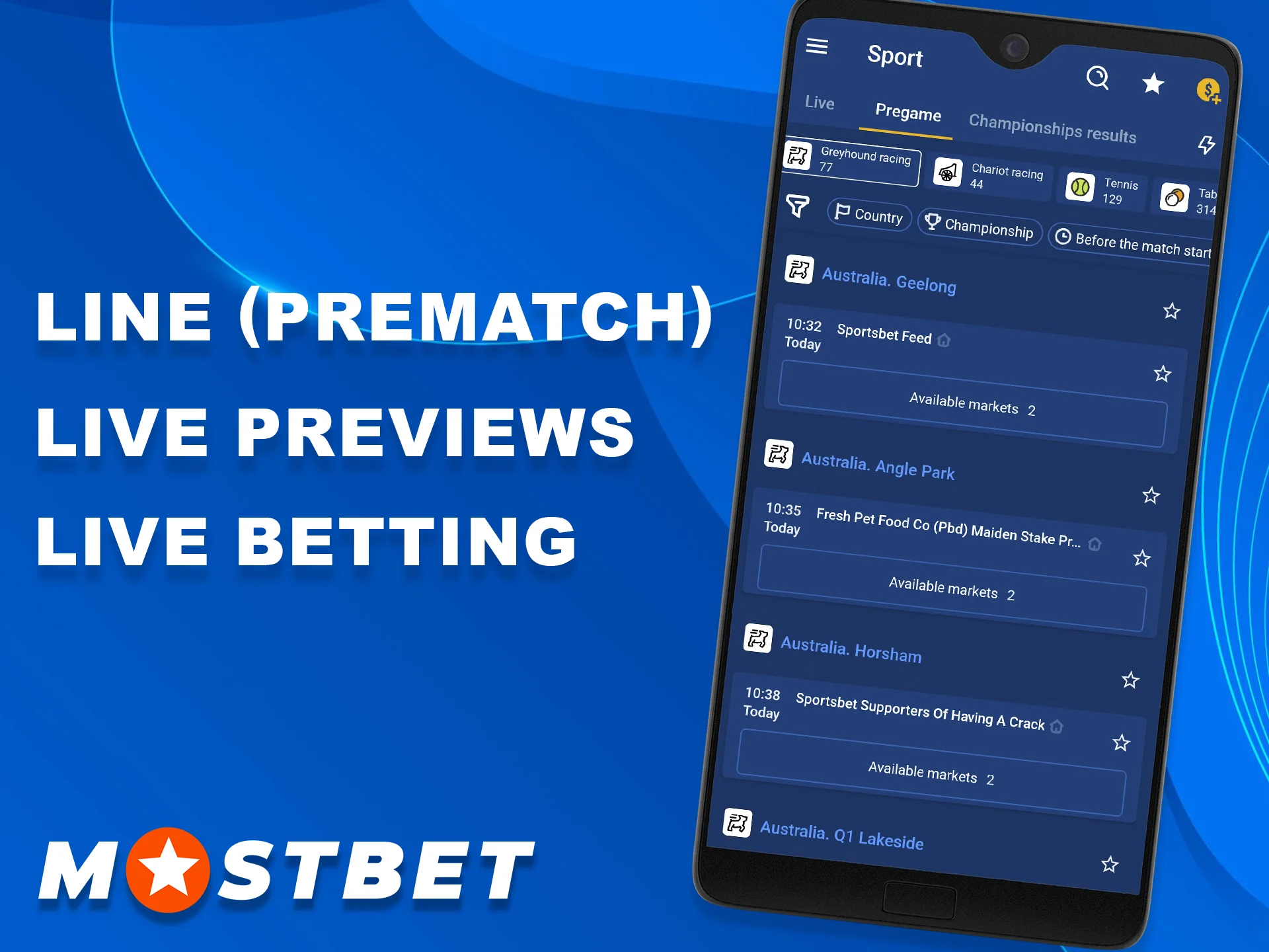 View all Betting Options available in the Mostbet App.