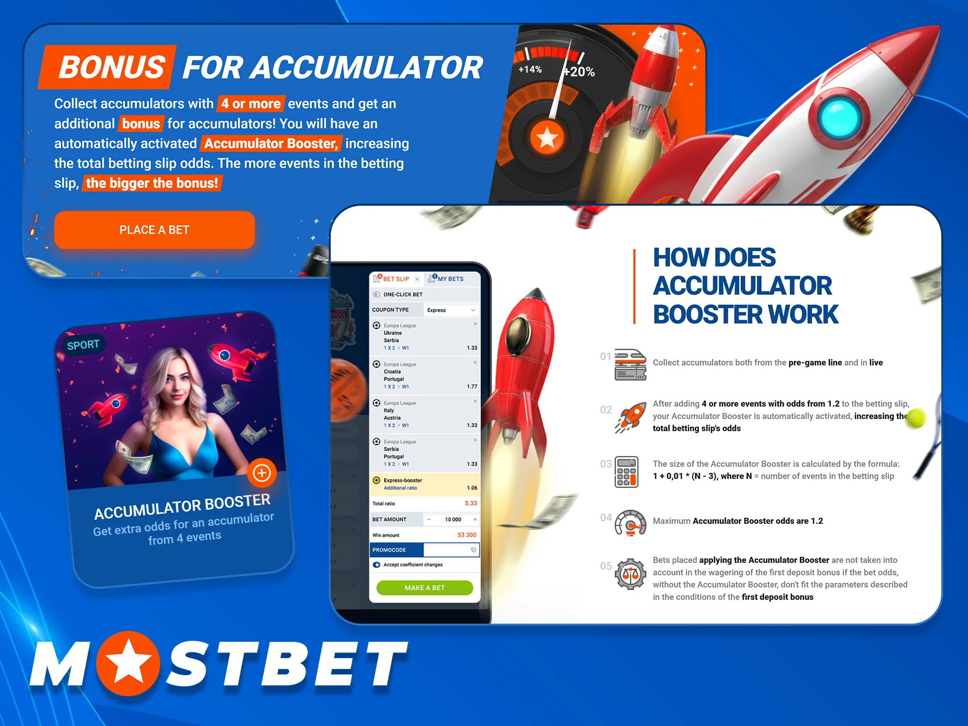 Claim the exciting Express Booster Bonus at Mostbet.