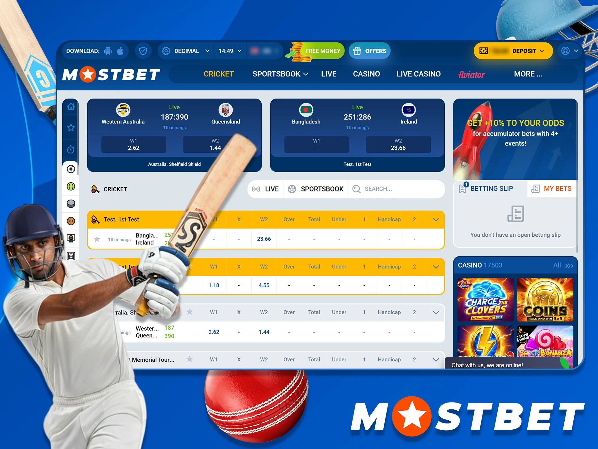 Bet on Cricket Matches with great odds at Mostbet.