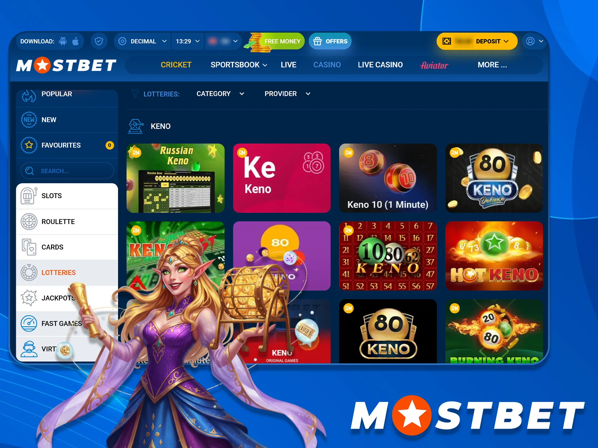 Play Keno and Lotteries at Mostbet Bangladesh.