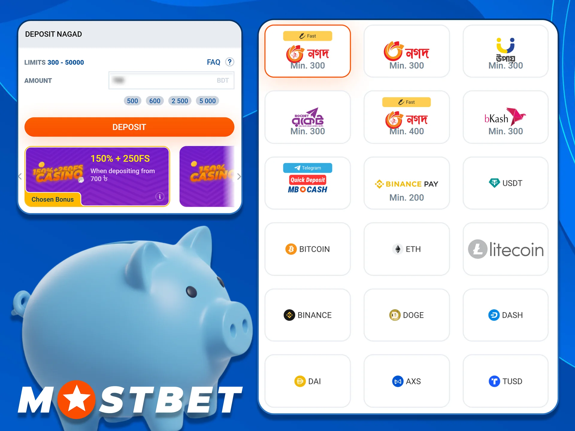 View secure Payment Methods offered by Mostbet Bangladesh.