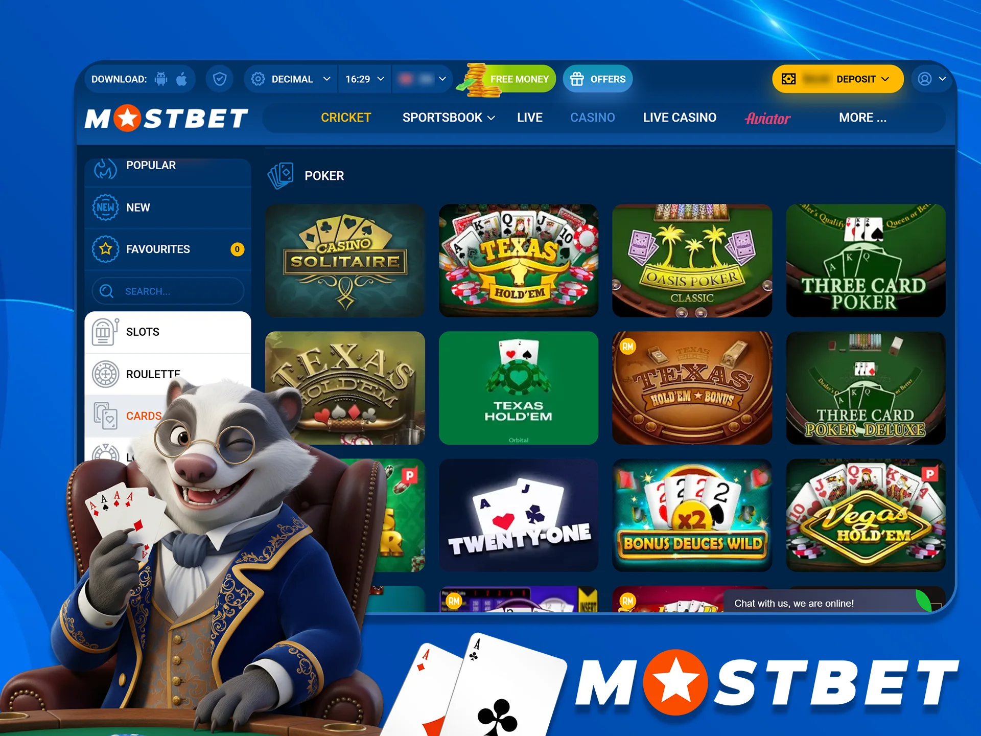Join the table and Play Online Poker at Mostbet.