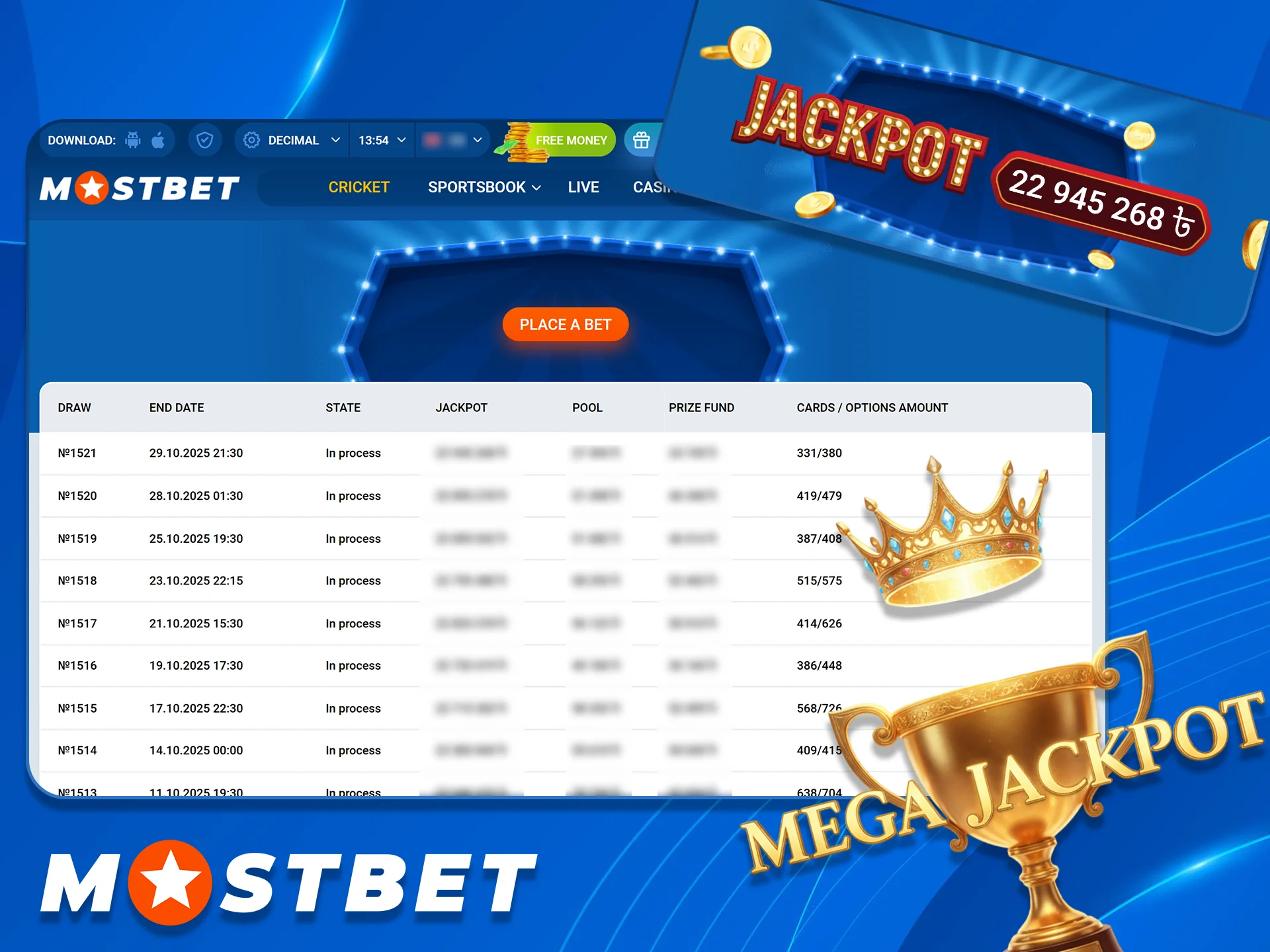 Place TOTO Bets on upcoming events at Mostbet.