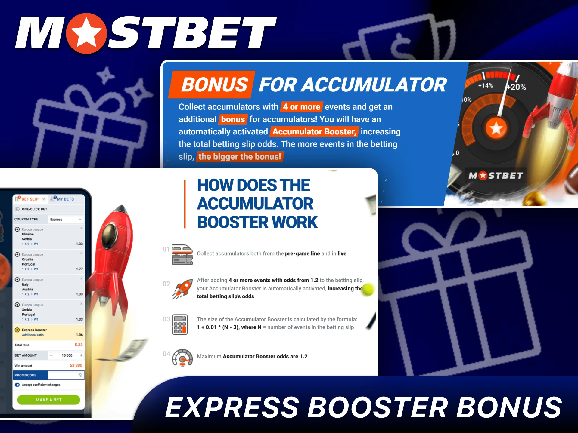 Claim the exciting Express Booster Bonus at Mostbet.