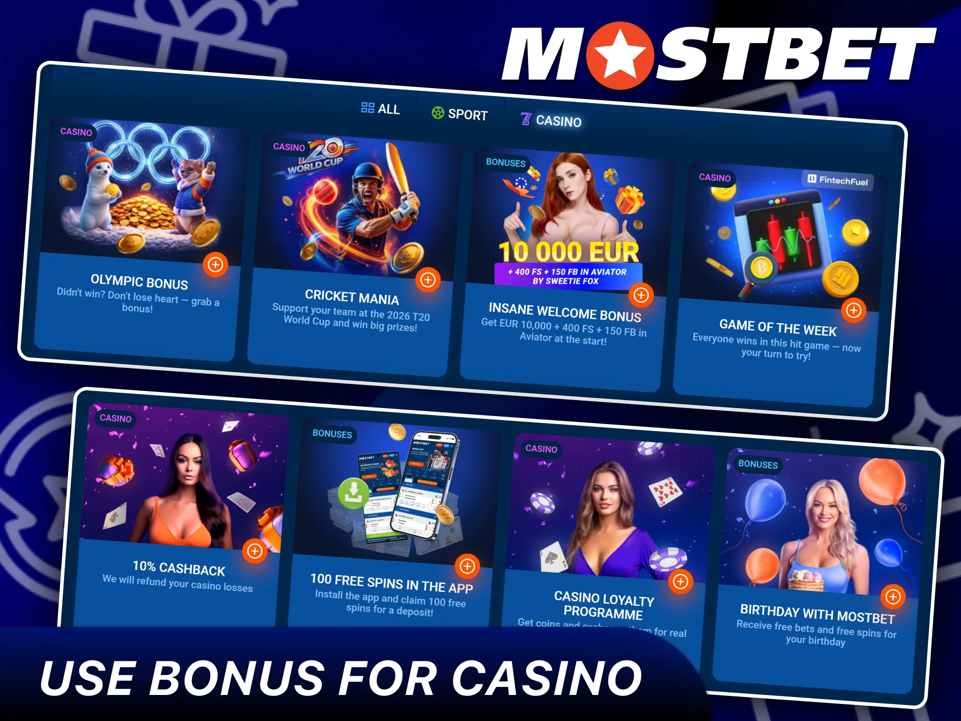 Instructions on how to use Bonus for Casino games.