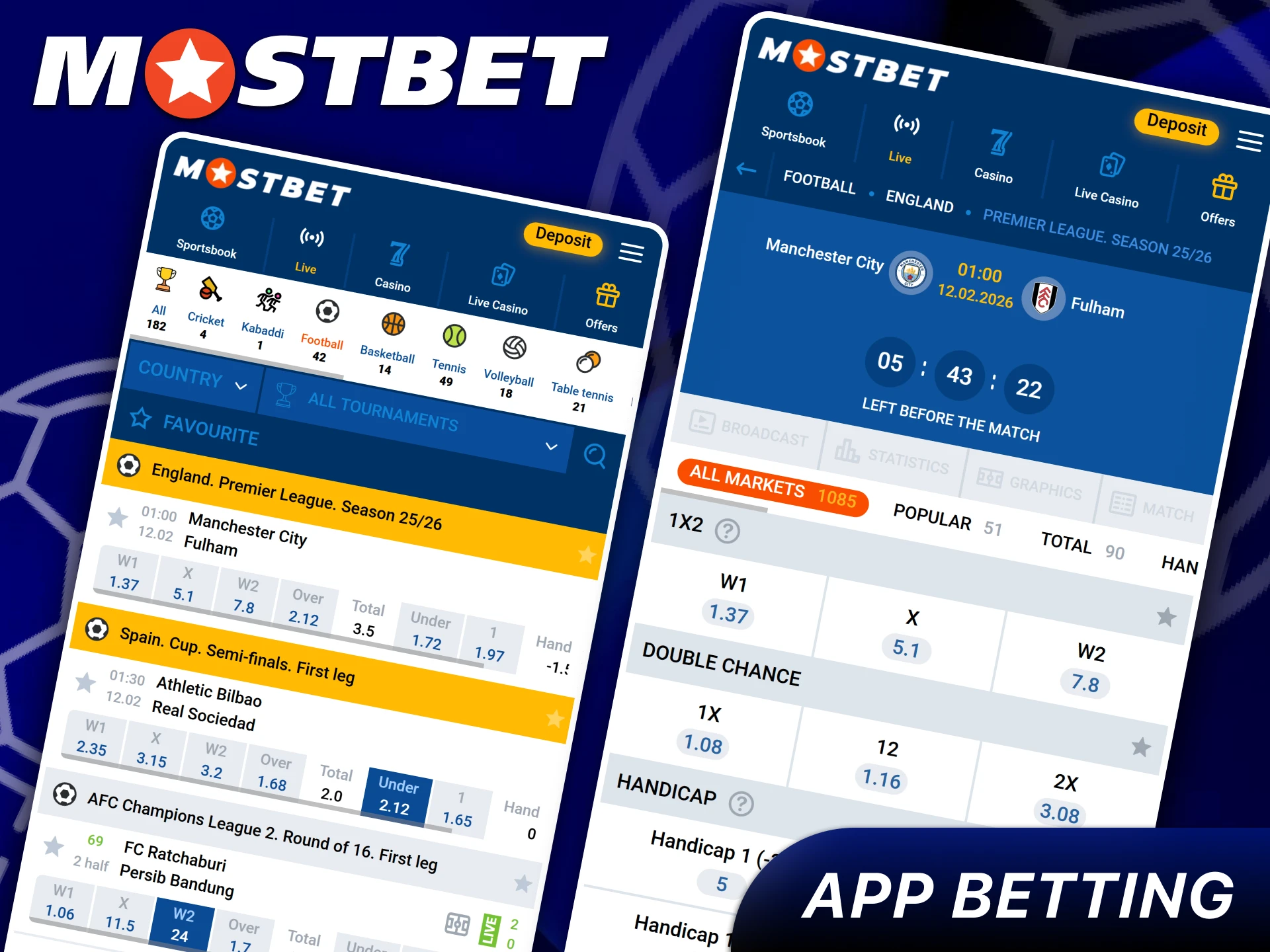 Access various football markets and competitive odds through the Mostbet mobile application.