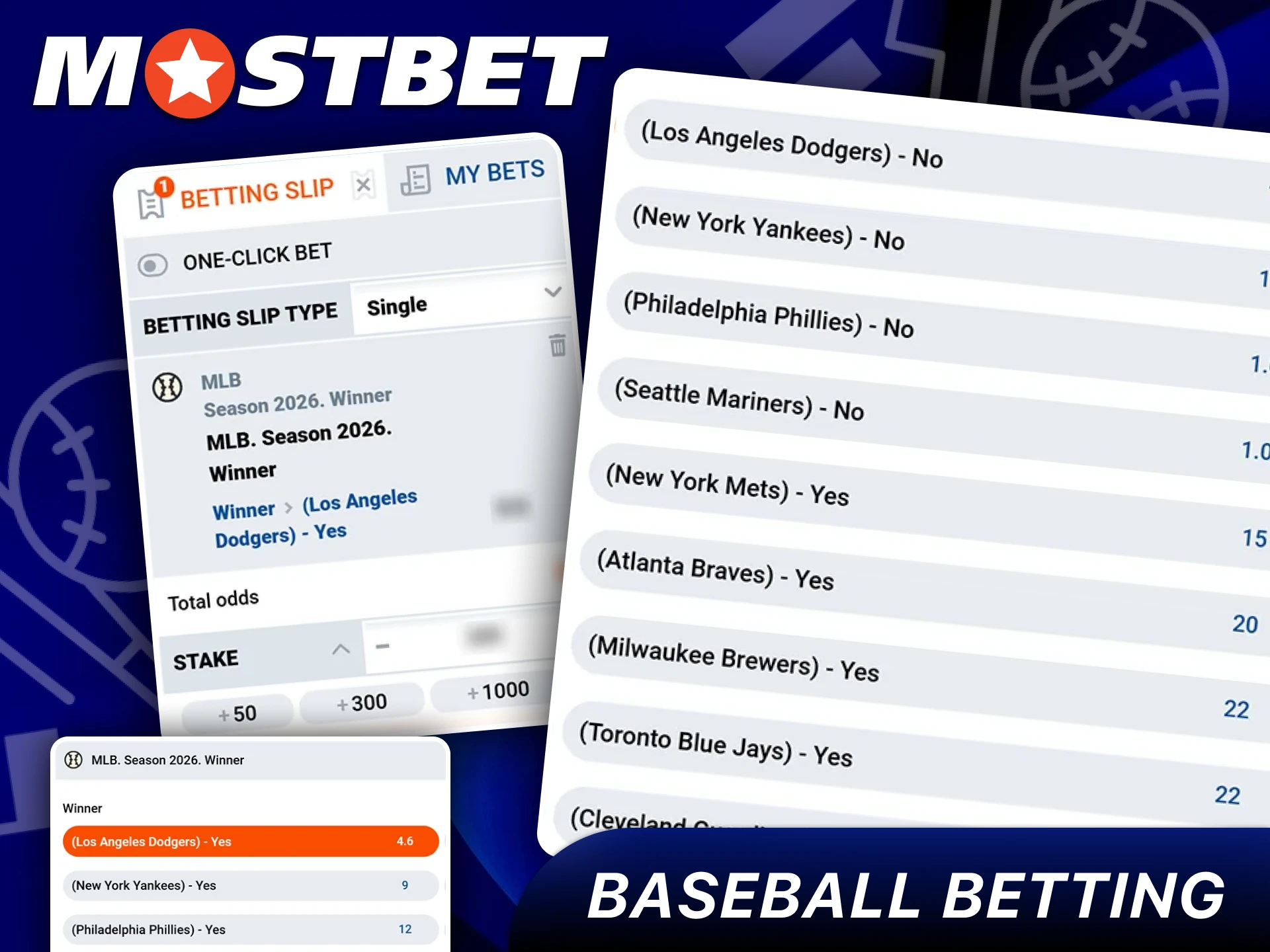 Baseball betting on MLB and more at Mostbet.