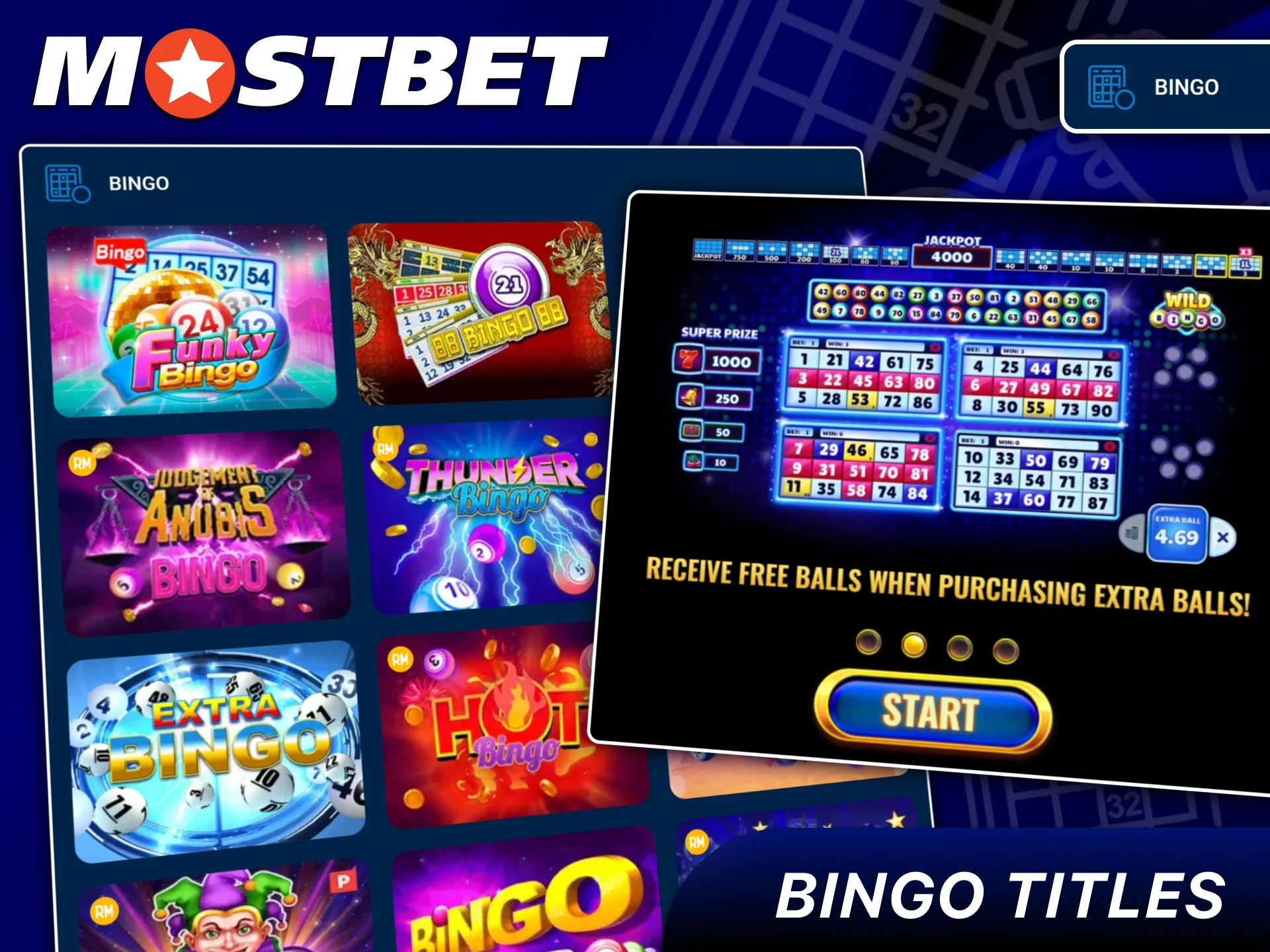 Bingo gaming options available for practice or real play at Mostbet.
