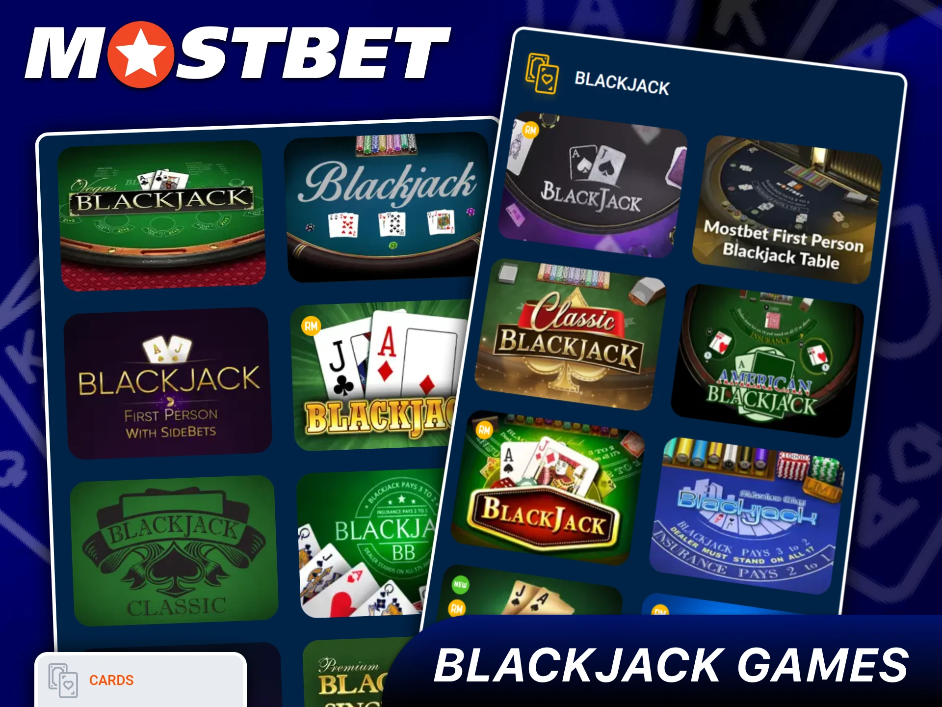 Various blackjack tables from top software developers on Mostbet.