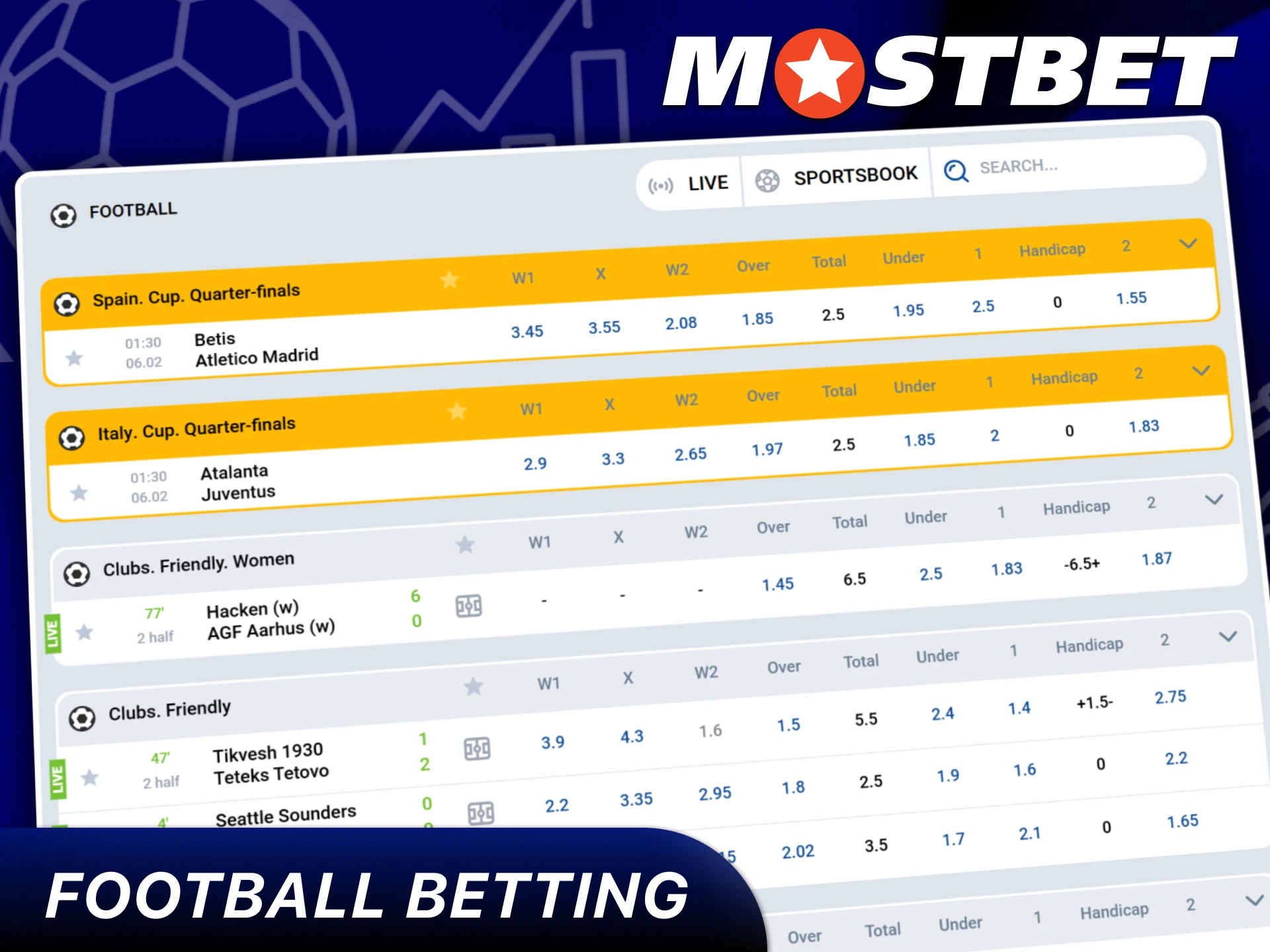 Football betting options available at Mostbet Bangladesh.